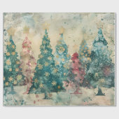 Whimsical Green and Red Trees with a touch of Gold Cadeaupapier (Vlak)