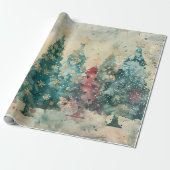 Whimsical Green and Red Trees with a touch of Gold Cadeaupapier (Uitgerold)