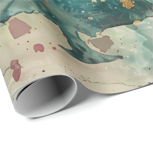 Whimsical Green and Red Trees with a touch of Gold Cadeaupapier (Rol Hoek)