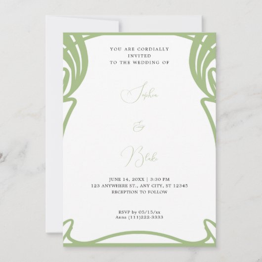 Whimsical Green and White Art Deco Wedding Kaart (Voorkant)