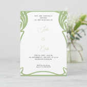 Whimsical Green and White Art Deco Wedding Kaart (Staand voorkant)