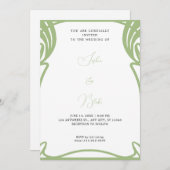 Whimsical Green and White Art Deco Wedding Kaart (Voorkant / Achterkant)