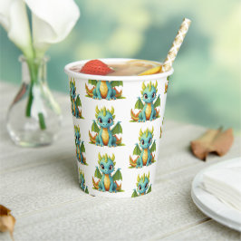 Whimsical Green Blue Baby Dragon Fantasy Party Papieren Bekers