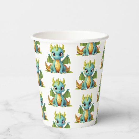 Whimsical Green Blue Baby Dragon Fantasy Party Papieren Bekers (Achterkant)