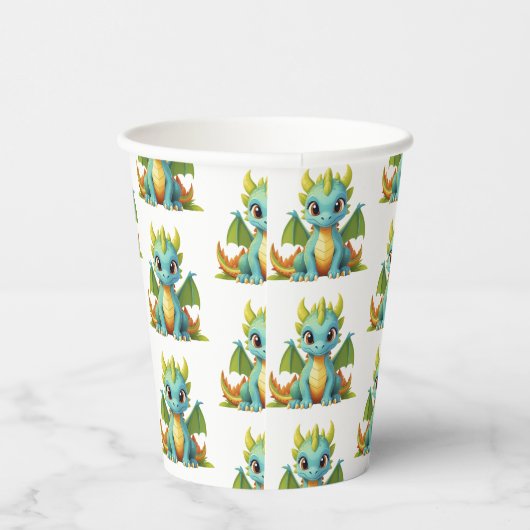 Whimsical Green Blue Baby Dragon Fantasy Party Papieren Bekers (Rechts)