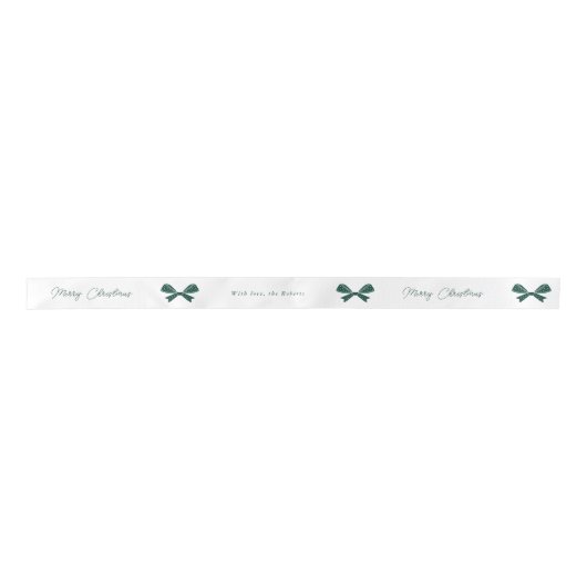 Whimsical Green Bows Merry Christmas Custom Name Satijnen Lint (Voorkant)