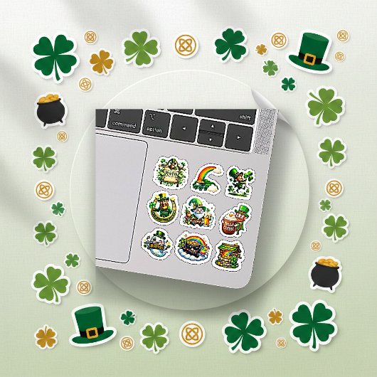 Whimsical Green Cartoon St Patrick Leprechaun Art Sticker