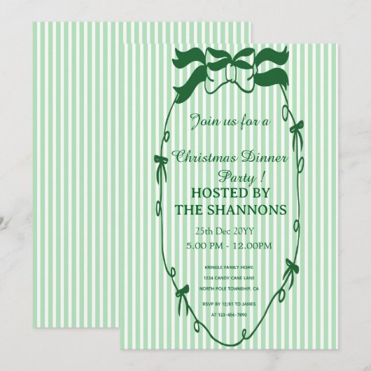 Whimsical Green Christmas Dinner Uitnodiging (Voorkant / Achterkant)