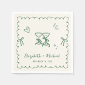 Whimsical Green Cream Wavy Lijst Wedding Servet (Voorkant)