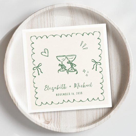 Whimsical Green Cream Wavy Lijst Wedding Servet