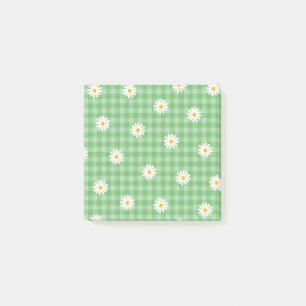 Whimsical Green Daisy Buffalo Plaid Retro Post-it® Notes