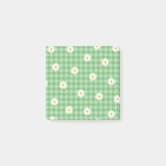 Whimsical Green Daisy Buffalo Plaid Retro Post-it® Notes (Voorkant)