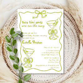 Whimsical Green Dirty Martinis Twin Baby shower Kaart