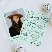 Whimsical Green Doodles Foto Afstudeerfeest Kaart