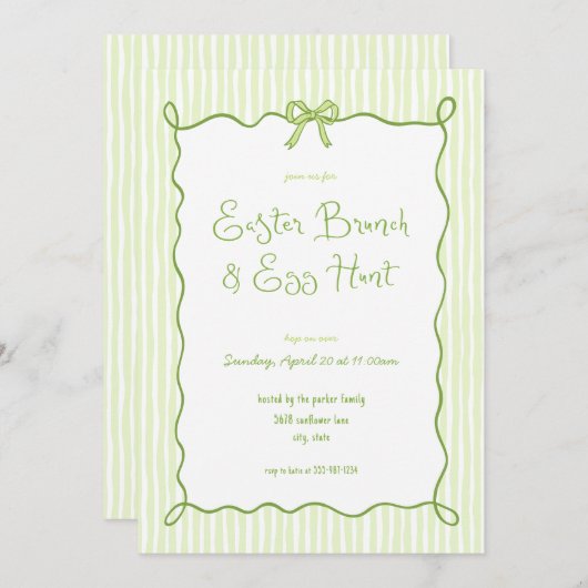 Whimsical Green Easter Brunch Egg Hunt uitnodiging (Voorkant / Achterkant)
