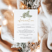 Whimsical Green en Gold Pine Cone Bruiloften info Informatiekaartje