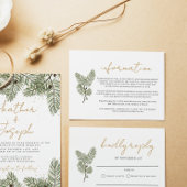 Whimsical Green en Gold Pine Cone Bruiloften info Informatiekaartje