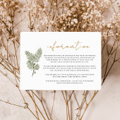 Whimsical Green en Gold Pine Cone Bruiloften info Informatiekaartje