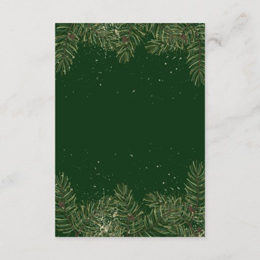 Whimsical Green en Gold Pine Cone Bruiloften info Informatiekaartje (Achterkant)
