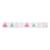 Whimsical Green en Pink Trees Kerstmis Satijnen Lint (Voorkant)