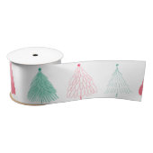 Whimsical Green en Pink Trees Kerstmis Satijnen Lint (Spoel)
