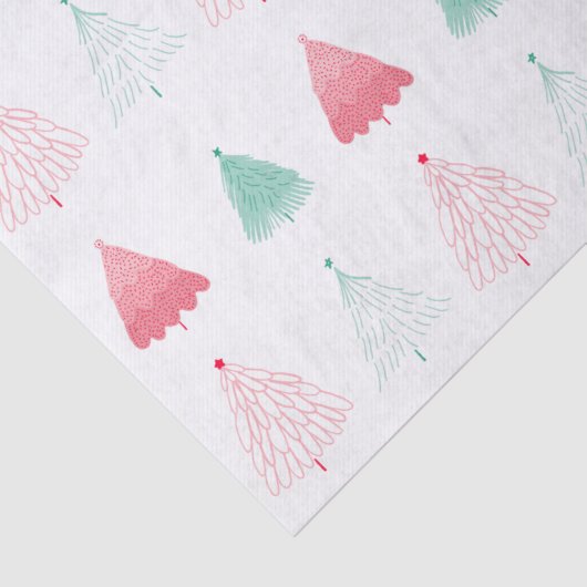 Whimsical Green en Pink Trees Kerstmis Tissuepapier (Detail)