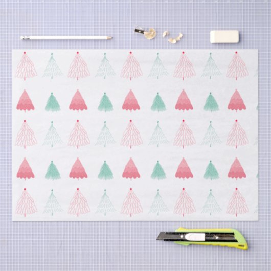 Whimsical Green en Pink Trees Kerstmis Tissuepapier (Craft)