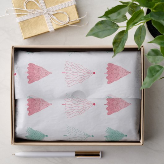 Whimsical Green en Pink Trees Kerstmis Tissuepapier (Geschenk)