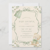 Whimsical Green Frame Beige Vintage Bear  Kaart (Voorkant)