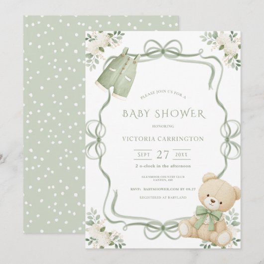 Whimsical Green Frame Vintage Bear Kaart (Voorkant / Achterkant)