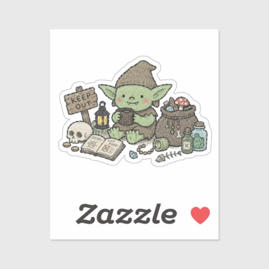 Whimsical Green Goblin Fantasy Laptop Journaal Dec Sticker (Vel)