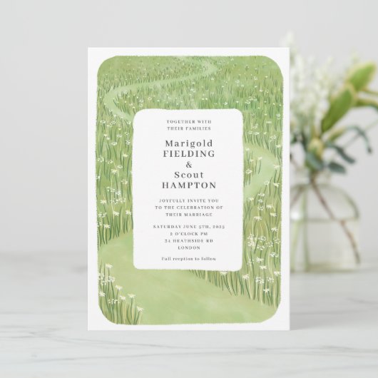 Whimsical Green Grass bruiloft uitnodiging (Staand voorkant)