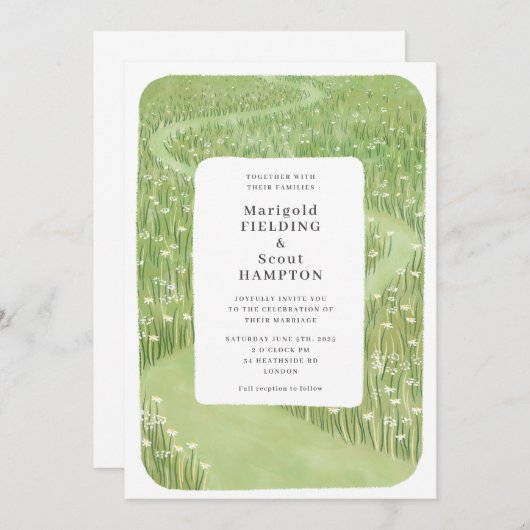 Whimsical Green Grass bruiloft uitnodiging (Voorkant / Achterkant)