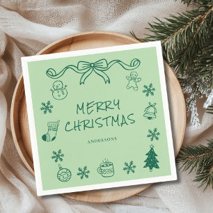 Whimsical Green Hand Drawn Scribble Kerstmis Servet