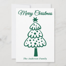 Whimsical Green Hand getrokken kerstboom Feestdagenkaart