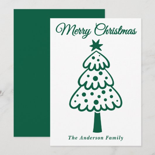 Whimsical Green Hand getrokken kerstboom Feestdagenkaart (Voorkant / Achterkant)