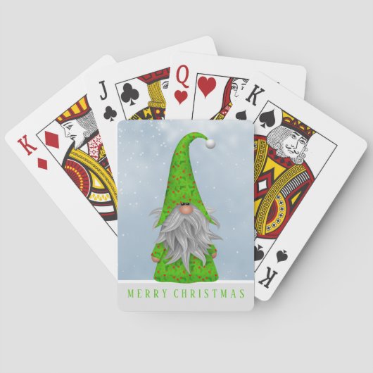 Whimsical Green Holiday Gnome | Vrolijk kerstfeest Pokerkaarten (Achterkant)