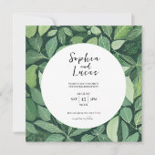 Whimsical Green Leaves Huwelijksuitnodiging Kaart (Voorkant)