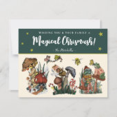 Whimsical Green Merry Mushroom en Kikkerst Feestdagenkaart (Voorkant)