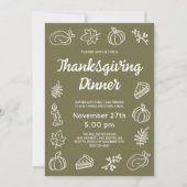 Whimsical Green Modern Doodle Thanksgiving Dinner Kaart (Voorkant)
