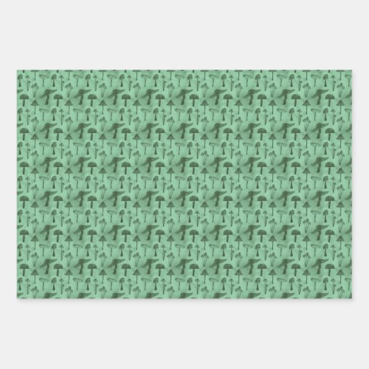 Whimsical Green Mushroom Inpakpapier Vel (Voorkant 3)