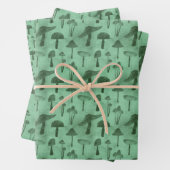 Whimsical Green Mushroom Inpakpapier Vel (In situ)