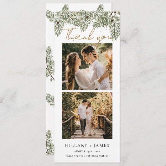 Whimsical Green Pine Fotostrip Dankjewel Kaart (Voorkant / Achterkant)