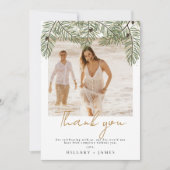 Whimsical Green Pine Photo Wedding Dank u kaart (Voorkant)