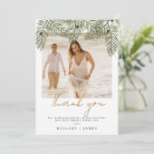 Whimsical Green Pine Photo Wedding Dank u kaart (Staand voorkant)