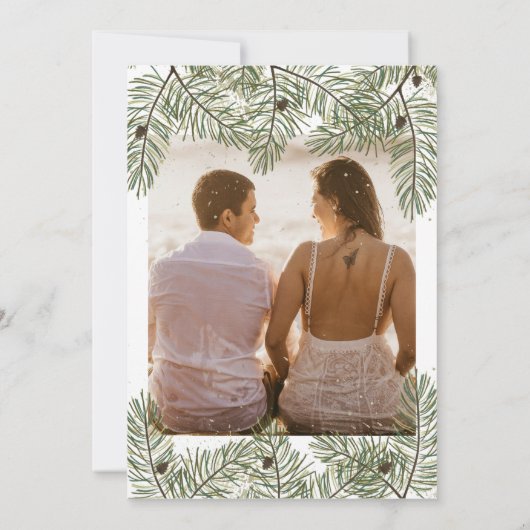 Whimsical Green Pine Photo Wedding Dank u kaart (Achterkant)