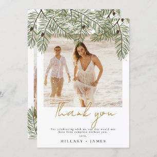 Whimsical Green Pine Photo Wedding Dank u kaart