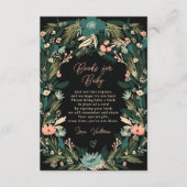 Whimsical Green Pink Floral Books Baby shower Informatiekaartje (Voorkant)