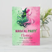 Whimsical Green & Pink Witch birthday Kaart (Staand voorkant)