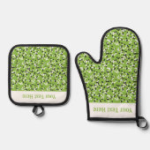 Whimsical Green Polka Dot Doodles Pattern Ovenwant & Pannenlap Set (Voorkant)